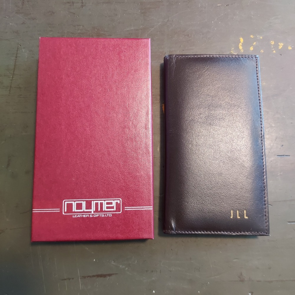Vintage Noymer Leather Checkbook Wallet Organizer with Calculator Pen Brown
